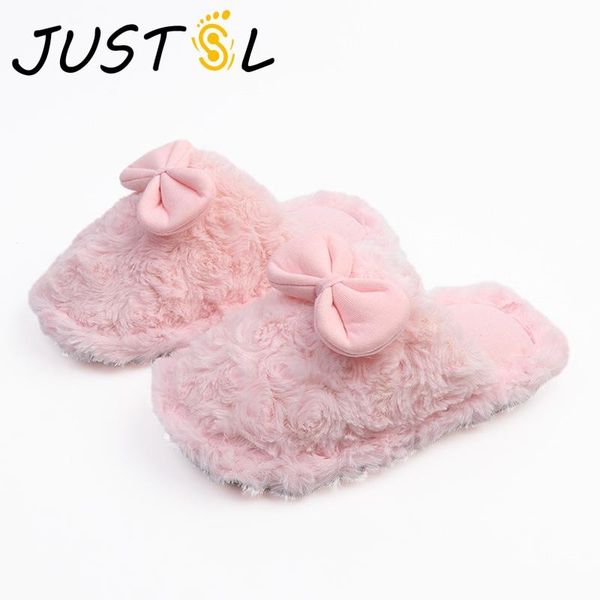 

2021 winter children' cotton slippers girls cute bow shoes home interior warm plush kids slipper, Black;grey