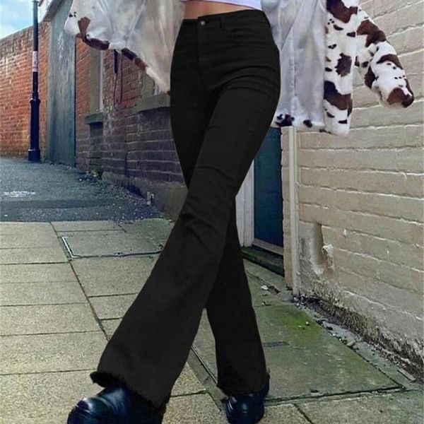 

women's pants & capris women high waist baggy stretch flare jeans vintage solid color leisure time fashion streetwear 2021, Black;white