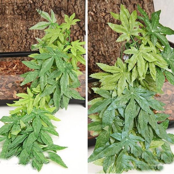 

aquarium reptile fish tank durable artificial plastic fake hanging leaves plant ornaments with sucker decorations