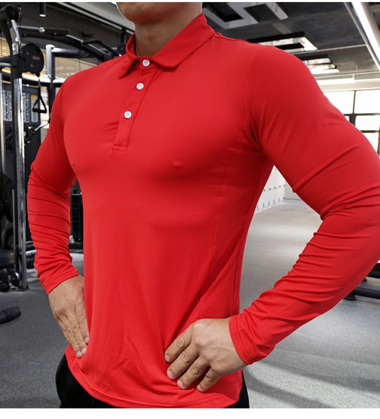 Red Quick Dry in esecuzione camicia a maniche lunghe Camicie da compressione T-shirt da palestra T-shirt fitness sport ciclismo Zipper uomo RashGard