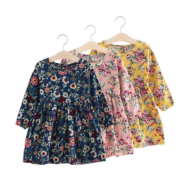 

girl's dresses girls dress princess kids clothes flower printed child long sleeve children clothing 2021 spring autumn elegant outfits, Red;yellow