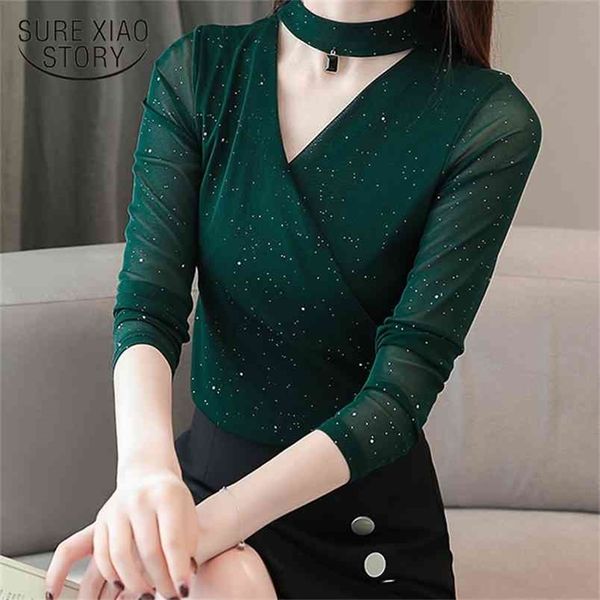 

fashion womens and blouses slim lace chiffon blouse shirt plus size v-neck long sleeve women shirts 2636 50 210506, White