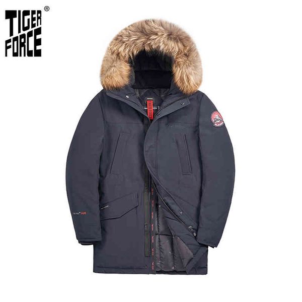 

tiger force parkas windproof thicken coat ets with real fur hood snowet outwear alaska winter et for men, Black