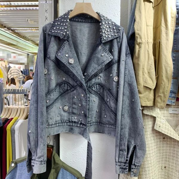 

women's jackets 2021 spring autumn lapel long sleeve heavy industry drill denim coat womens loose jean jackat girls students casual jea, Black;brown