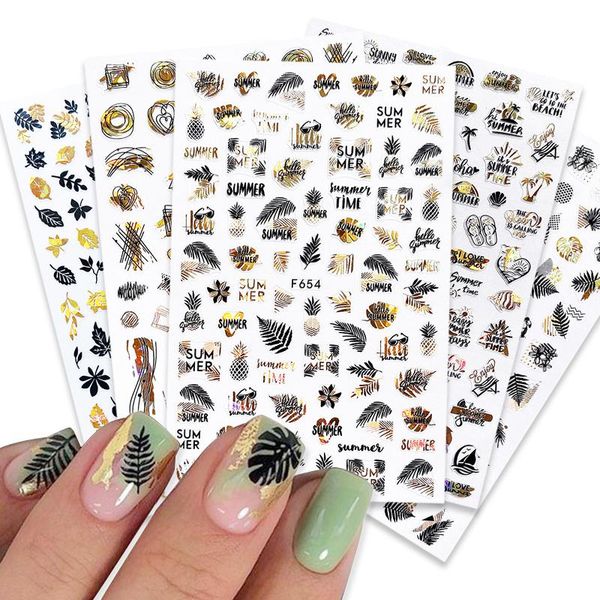

gift wrap black gold flower leaf series decorations sliders nail art sticker decals summer design 3d stickers for nails laser