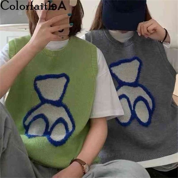 

spring autumn women sweater pullover sleeveless bears cute waistcoat korean elegant wild lady vest swv1287jx 210427, White;black
