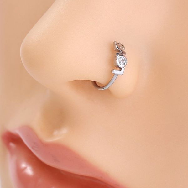 

c-shaped fashion english letter love ornament ring micro set zircon false nose clip female, Silver