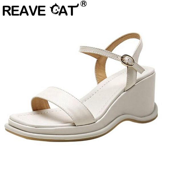 

dress shoes reave cat 2021 leisure sandals narrow band platforms slingbacks ankle buckle strap 6.5cm wedge heel us10 11 apricot beige a4300, Black