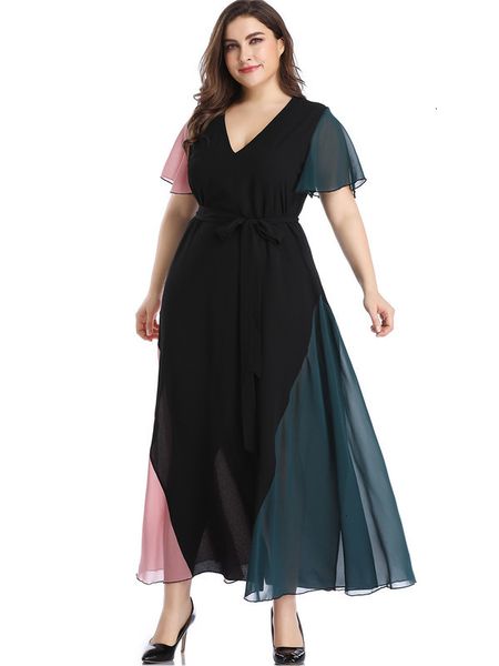 

dresses hy88075# large casual women's stitching contrast color matching dress, Black;gray