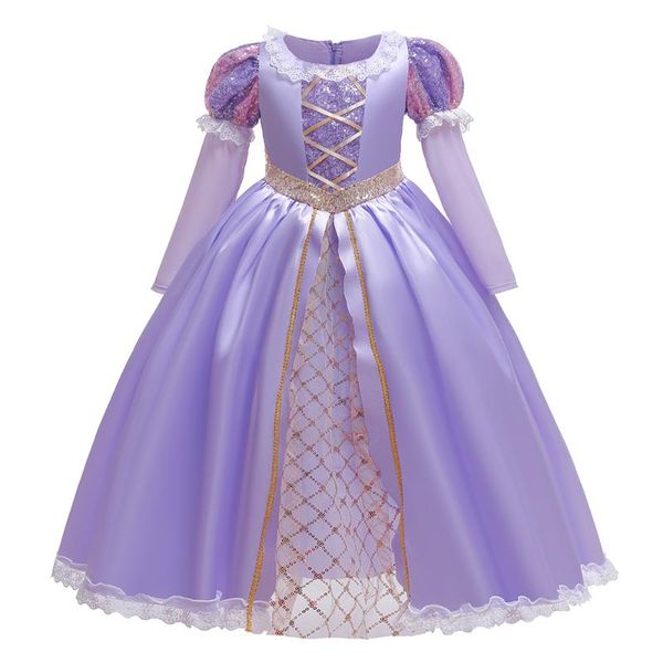 Abiti da ragazza Halloween per ragazze Costume da principessa Bambini a maniche lunghe Abiti da compleanno Vestiti da festa Abiti da cosplay viola per bambini