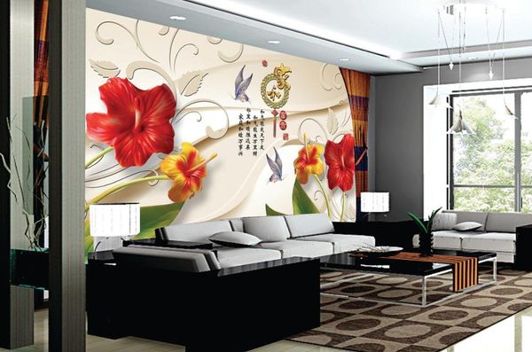 

wallpapers 3dcustomized mural large traditional chinese painting with fashion flower behind tv sofa as background wallpaper in living room