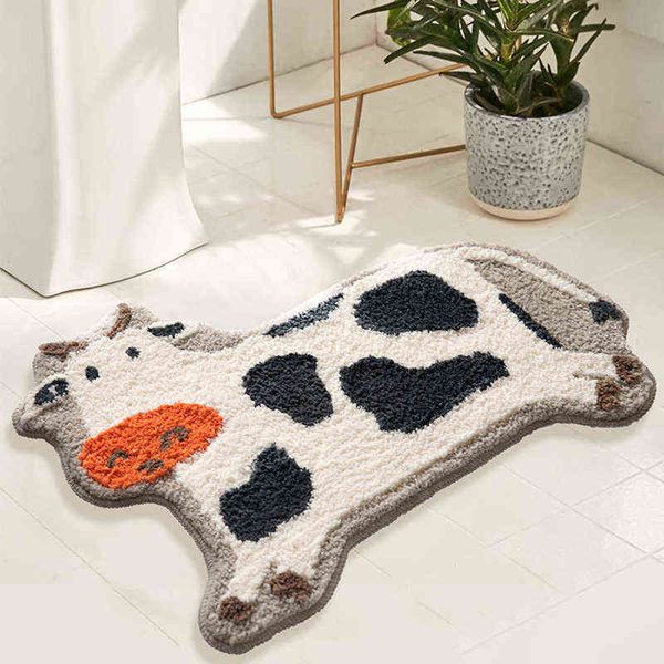 Cow Bathroom Mat Fluffy Tapete Banheira Banheira Banheira Anti Anti Slip Tapete Pad Bando Animal Caçador Home Kids Room Decor 211109