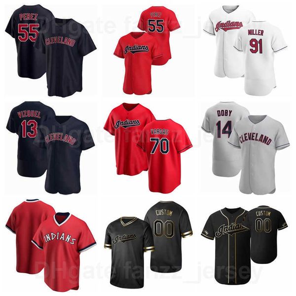 

new baseball 91 owen miller jersey 55 roberto perez 70 carlos vargas 13 billy hamilton 0 andres gimenez 28 ben gamel 11 jose ramirez stitche, Blue;black