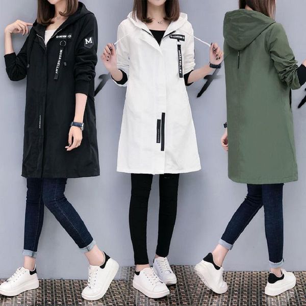 

women's trench coats coat womens 2021 spring autumn hoodies plus size slim students baseball clothes medium length windbreaker, Tan;black