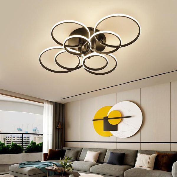 

gleam 8/6/4 circle rings modern chandelier led for living room bedroom study matte black/white color fixture chandeliers