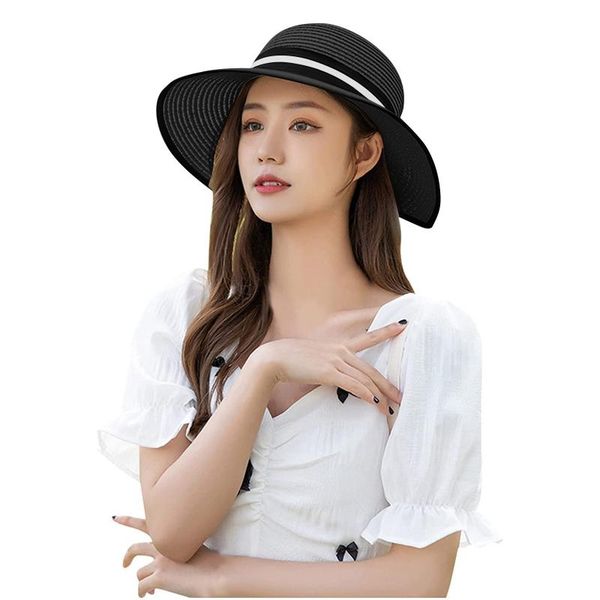 

wide brim hats fashion adjustabl women's cap knitted mesh sunshade outdoor hat summer for women beach casual straw sun chapeau femme, Blue;gray