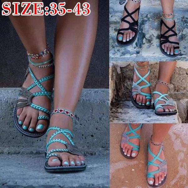 

women sandals flat casual fashion summer shoes female rome cross tied, Black