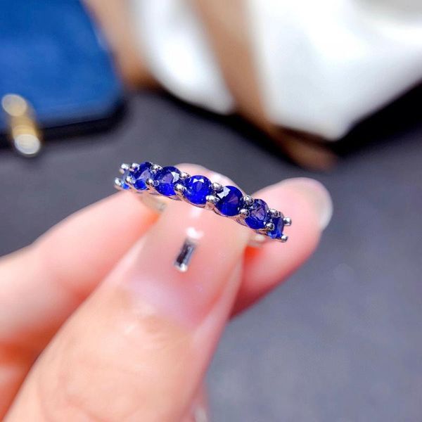 

cluster rings 7 pieces 3mm natural blue sapphire sterling silver ring for office woman solid 925 jewelry, Golden;silver