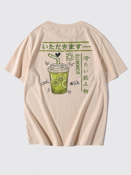 

men japanese letter and grapes print tee s5ya#, White;black