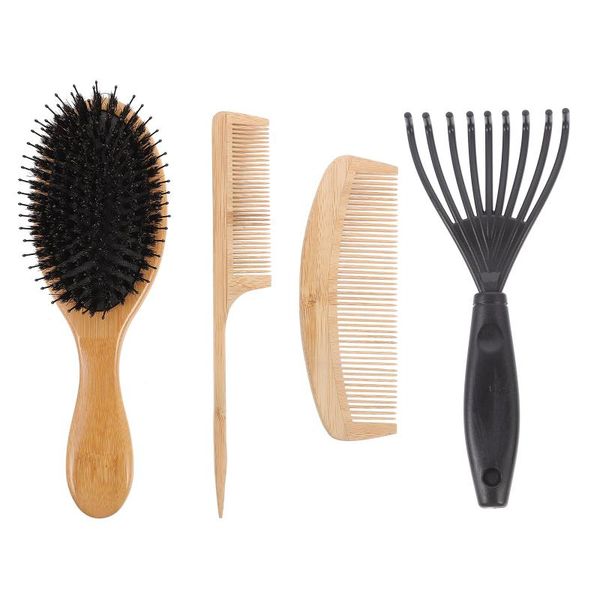 

hair brushes 4 pcs eco-friendly wooden household close-tooth massagers hairdressing combs (light brown), Silver