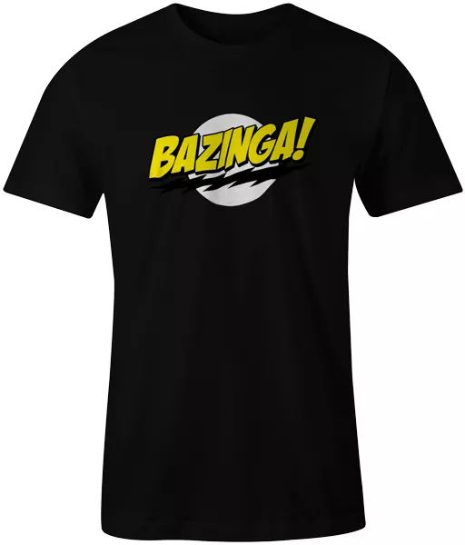 

bazinga the bing bang theory geek funny joke t-shirt top, White;black