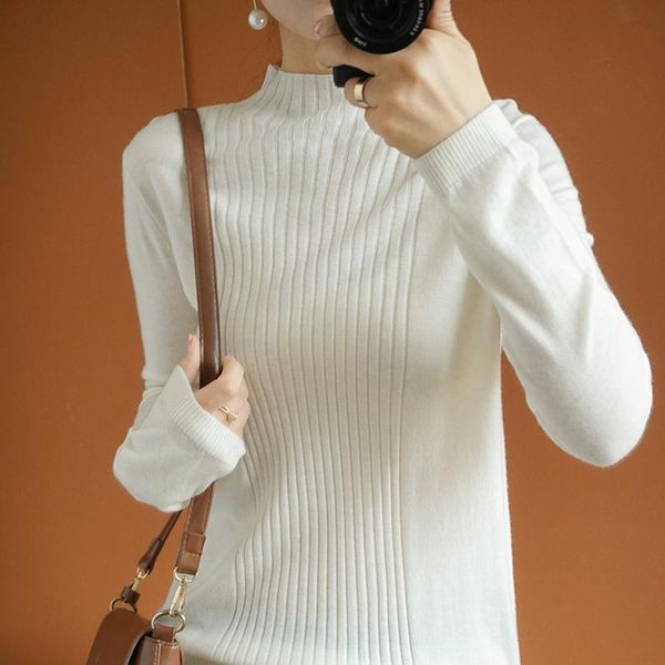 

women's sweaters 100% half turtleneck pullover women genuine wool woman soft warm autumn winter female knitted sweater 2021 ropa zjt793, White;black