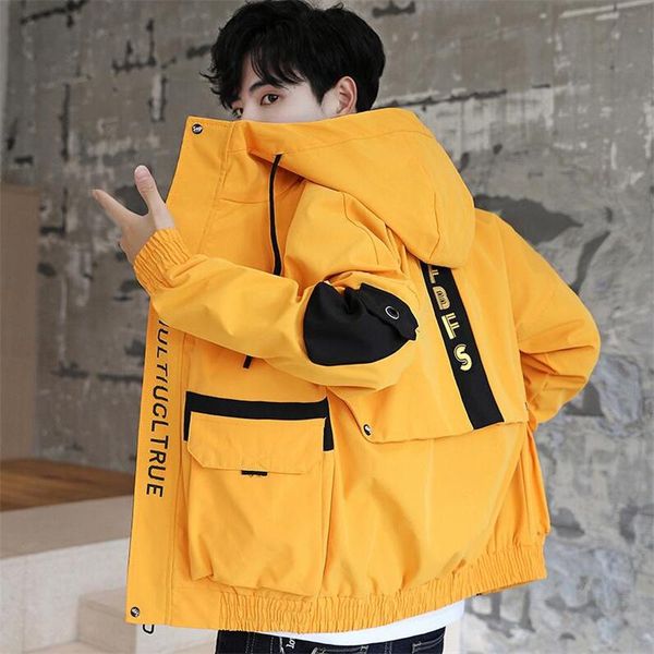 

men's jackets korean style men bomber jacket 2021 spring autumn youth hooded coat fashion fit casual multi pocket wear, Black;brown