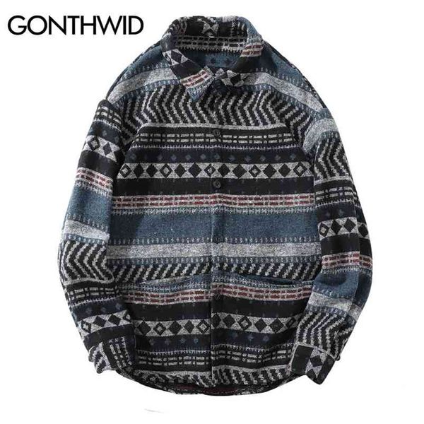 

gonthwid geometric striped long sleeve shirts men hip hop button down dress shirt streetwear hipster fashion casual shirts 210708, White;black