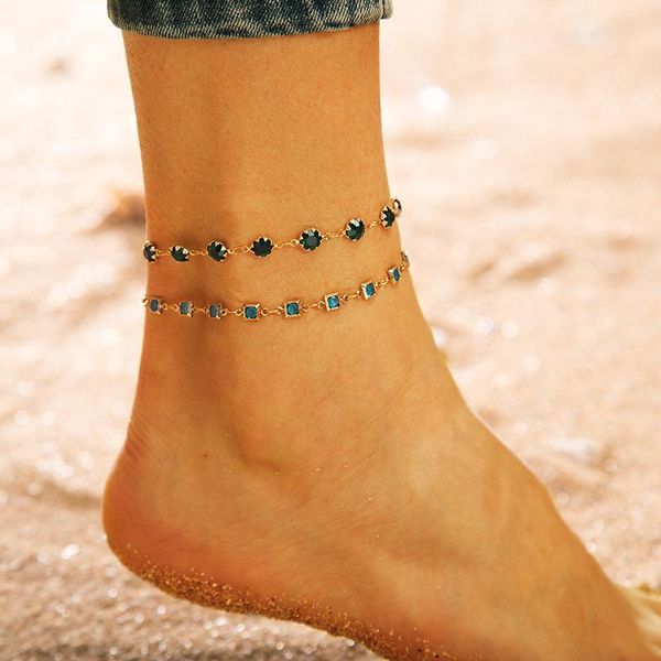 

anklets boho style female foot bracelet bride anklet flash jewelry ankle leg chain charm fashion women, Red;blue