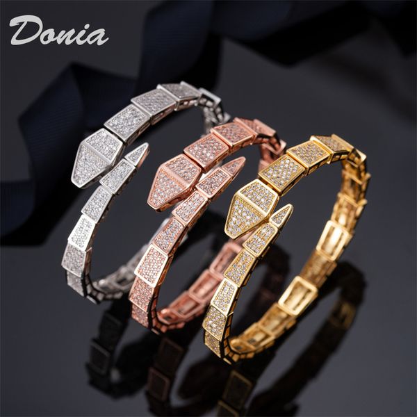 

donia jewelry european and american fashion fierce snake shaped micro inlaid zirconia copper bracelet for women's birthday, Black