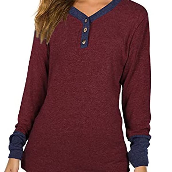 

2021 fashion casual long sleeve contrast button t-shirt women, White