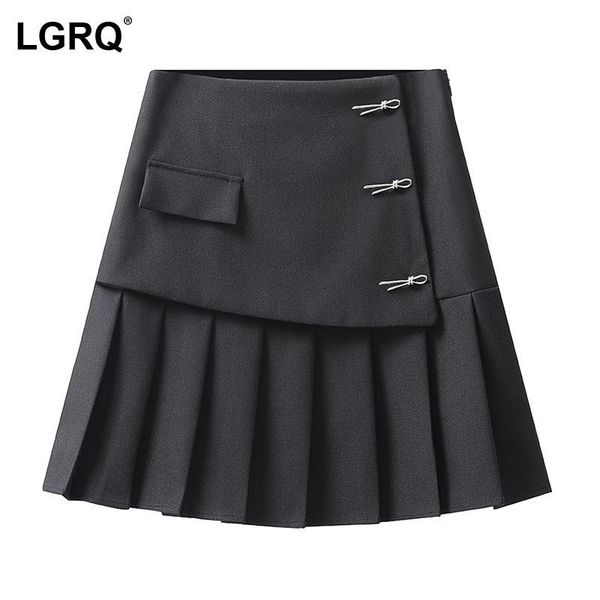 

skirts [lgrq] high elastic waist half-body black pockets slim pleated above knee skirt women fashion tide spring autumn 2021 19d770
