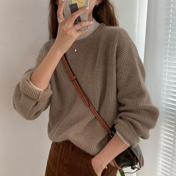 

women's sweaters 852 women loose knitted sweater autumn winter korean style simple campus student white sweet kawaii all-match knitwear, White;black