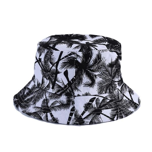 

fashion summer reversible black white coconut tree printed fisherman caps bucket hats gorro pescador men women beach hat outdoor