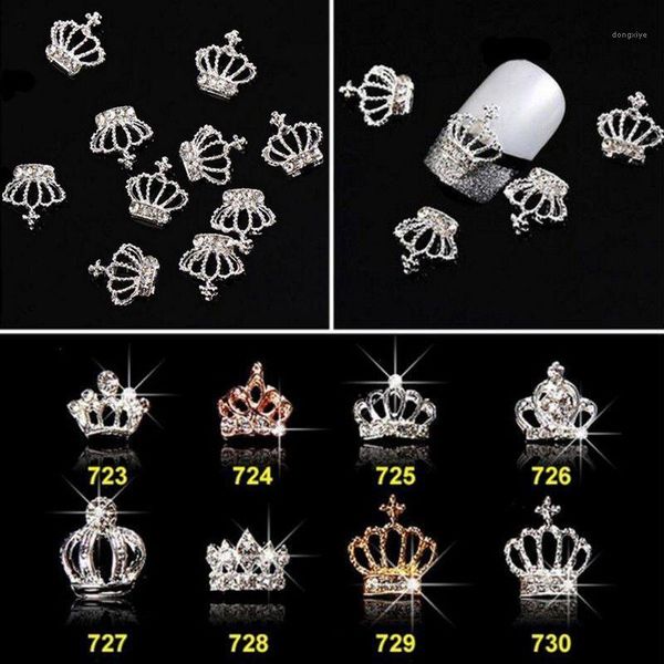 

10pcs/lot 3d crown nail art jewelry silver & gold shape shining crystal rhinestones accessories1
