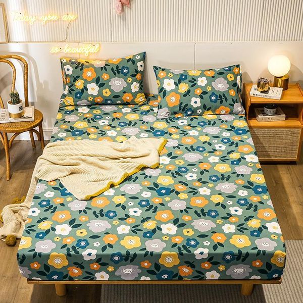 

sheets & sets floral series bed sheet pure cotton brushed printed comfort with elastic band fitted mattress 3size