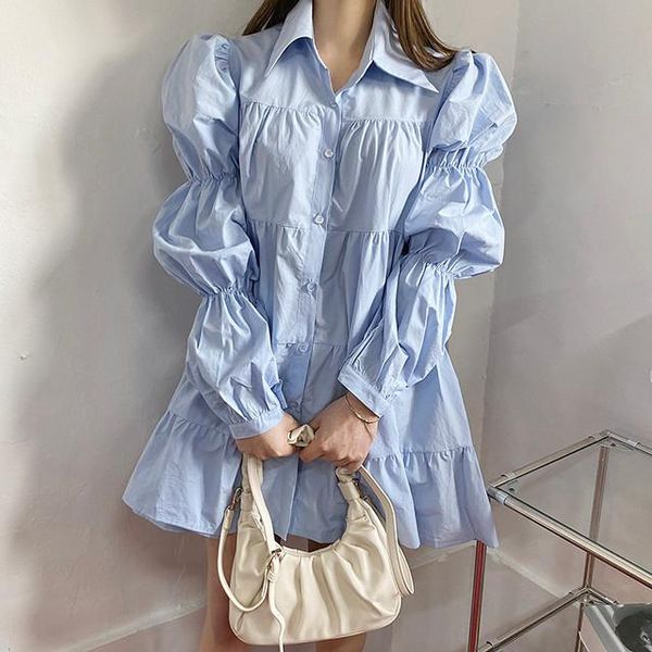 

casual dresses korean autumn one-piece dress spring 2022 office lady korea style long sleeve loose solid square collar black robe, Black;gray
