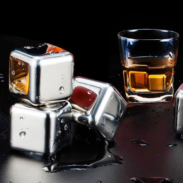 

4/6/8 pcs/set 304 stainless steel reusable ice cubes whiskey wine stones with box cooler rocks buckets and coolers