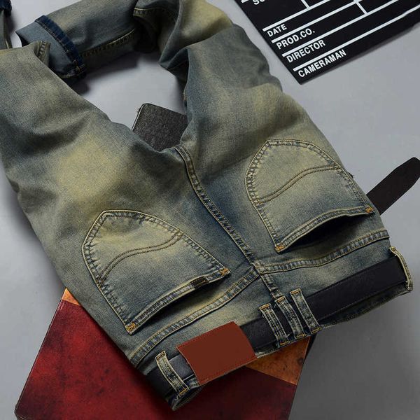 

jeans men's korean slim elastic small straight pants, Blue