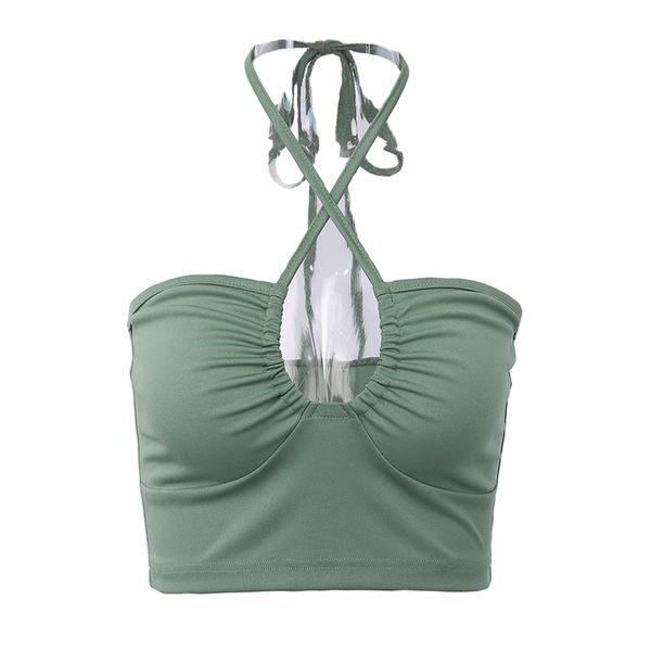 

paris girl drawstring cross hanging neck wrap chest female solid color beautiful backless without steel ring bottoming 210524, White