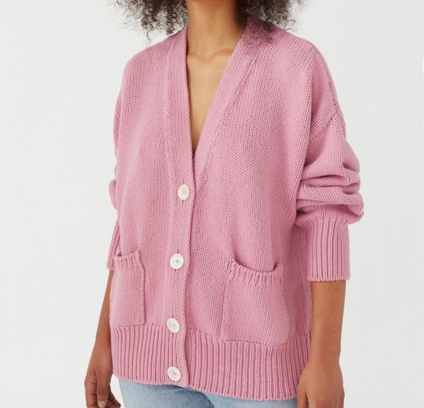 

women's knits & tees ladies spring autumn v-neck knitwear girls leisure style solid color long sleeve knitted coat loose single-breaste, White