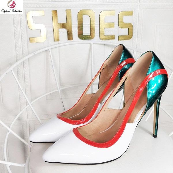 

dress shoes red striped 12cm high heels party pumps women patent leather pointed toe shallow stiletto ladies white green plus size 47, Black