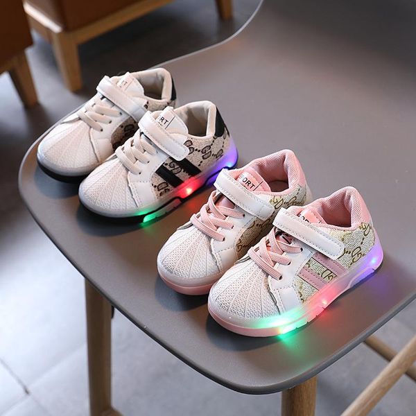 

athletic & outdoor led children white shoes fashion soft bottom toddler baby little girls boys kids sneakers size 21-30, Black