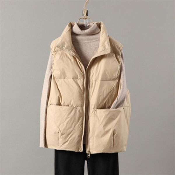 

women's autumn ultra light white duck down vest coat winter ladies casual waistcoat female sleeveless short jacket 211011, Black