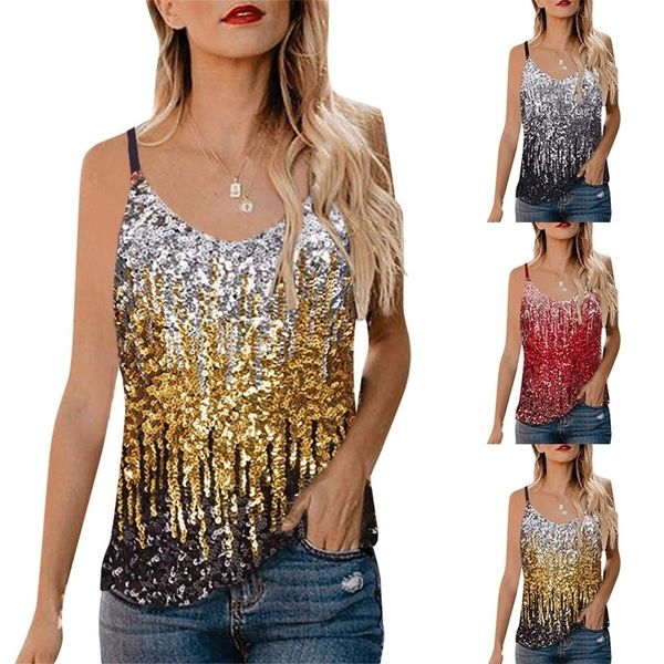 

summer woman tank female womens sequin glitter party strappy tank vest camis ropa mujer tank210319, Black