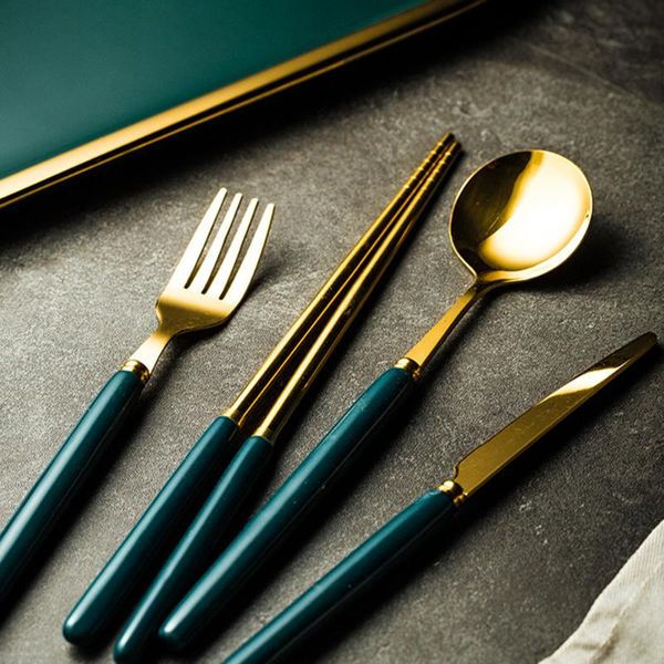 

spoons 4pcs stainless steel fork spoon cutlery set fashion portable teaspoon kit home kitchen tools tableware accessories