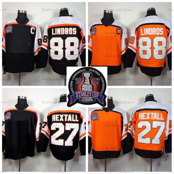 1997 Final Cup Cup Stanley Retro 27 Ron Hextall 88 Эрик Линдрос Хоккейные майки Черный оранжевый винтаж Ed Jersey C Patch M-XXXL