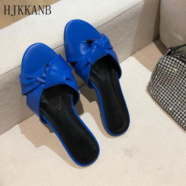

slippers flat women comfort soft leather cross knot slides 2021 summer casual outdoor beach shoes lazy mules flip flops female, Black