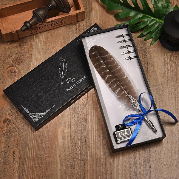 

fountain pens peacock feather pen set birthday gift metal luxury box writing dip water english calligraphy 5 nib