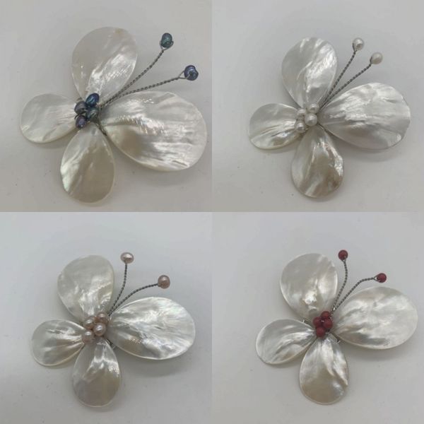 Moda artesanal Borboleta Natural Broche Branco Mar Shell Turquesa Pérola Agate Pins Elegant Mulheres Corsage Jóias